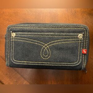Source Unknown Dark Denim Wallet with Contrast Stitching